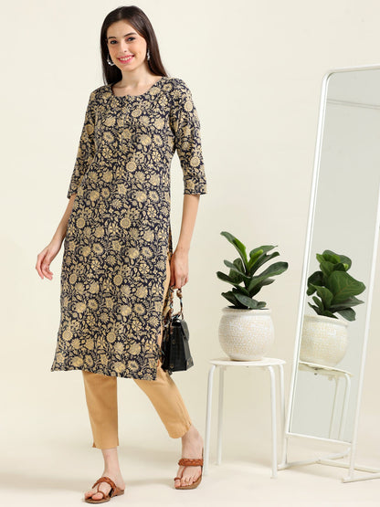 Navy Print Breeze – Cotton Straight Kurti  (2TP-0-A9)