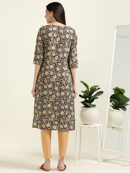 Navy Print Breeze – Cotton Straight Kurti  (2TP-0-A9)