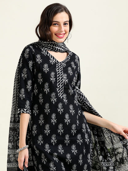 Noir Nightfall – Black Sequined Cotton Mul 3 piece Set (2TP-0-C20)