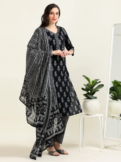 Noir Nightfall – Black Sequined Cotton Mul 3 piece Set (2TP-0-C20)