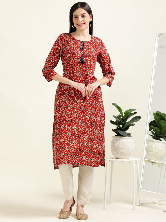 Maroon Printed Elegance – Cotton Straight Kurti  (2TP-2-A2)