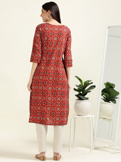 Maroon Printed Elegance – Cotton Straight Kurti  (2TP-2-A2)