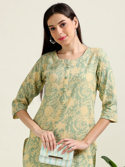 Sea Green Printed Bliss – Cotton Straight Kurti  (2TP-5-A8)