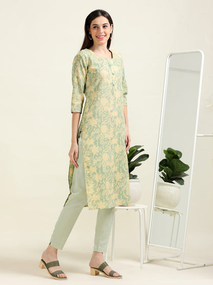 Sea Green Printed Bliss – Cotton Straight Kurti  (2TP-5-A8)