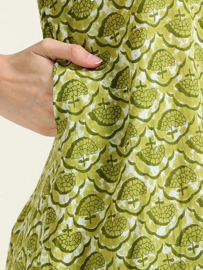 Green Sequined Glow – Cotton Straight Kurti 2-piece Set  (2TP-5-B11)