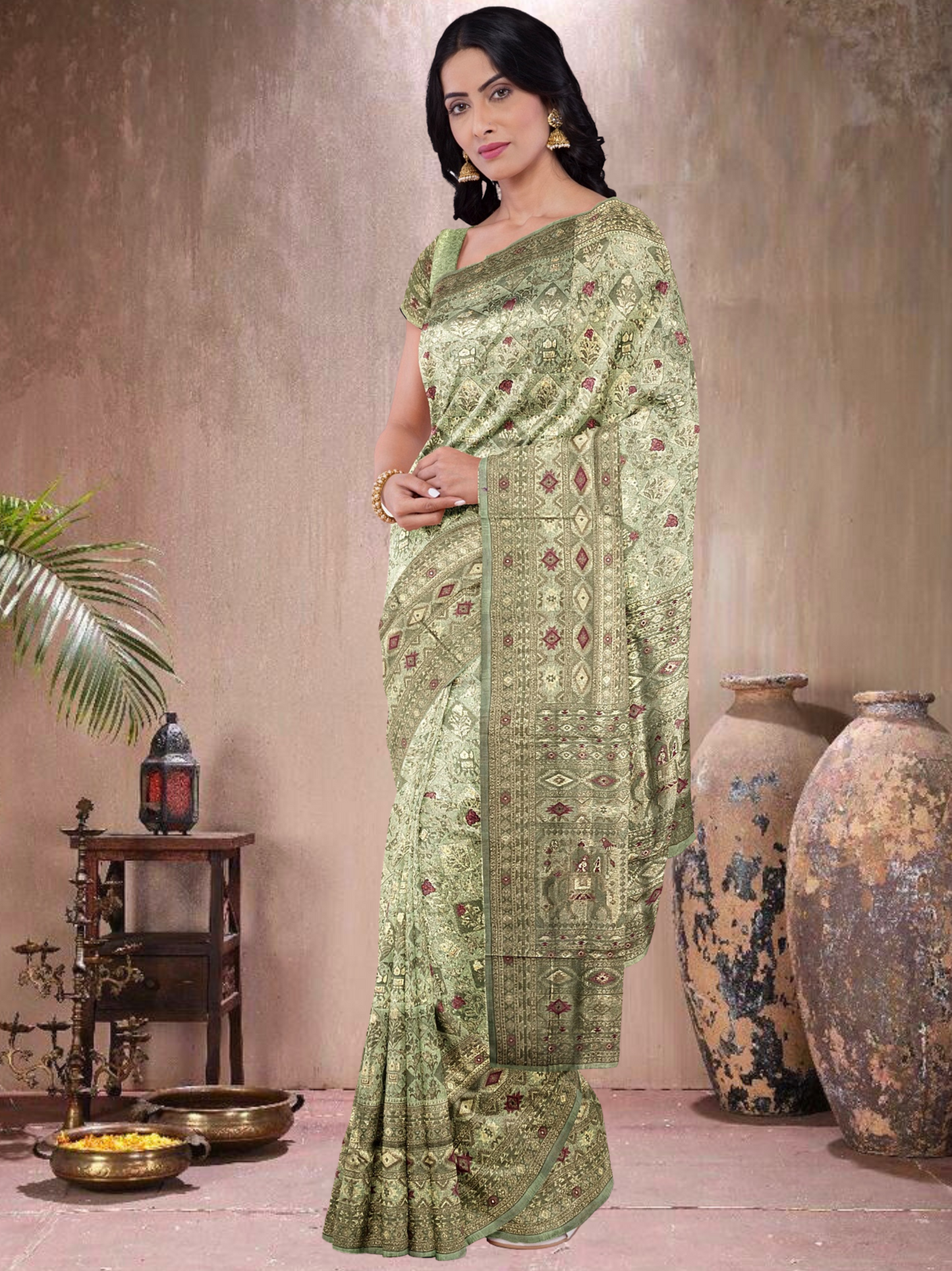 Pista Glow – Satin Tissue Weave Saree (PG-519018)
