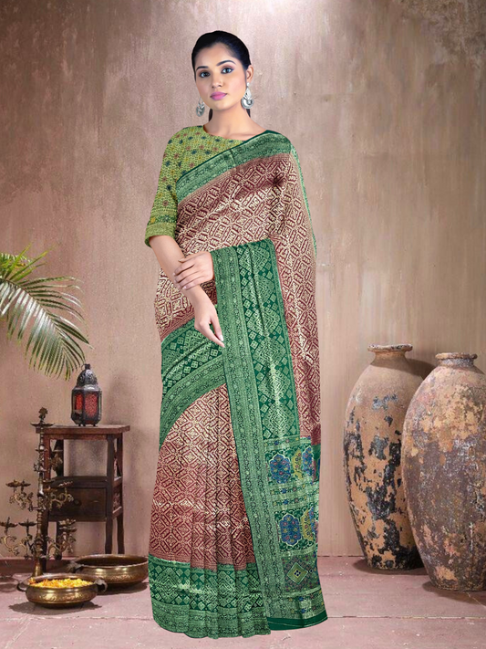 Maroon-Green Grace – Satin Brocade Saree with Meena Kari (M-G-519004)
