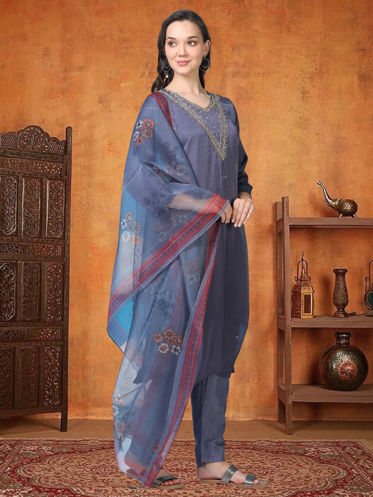 Twilight Taffeta – Blueish-Purple Tissue & Organza 3-Piece Set (1KI-6-C10)