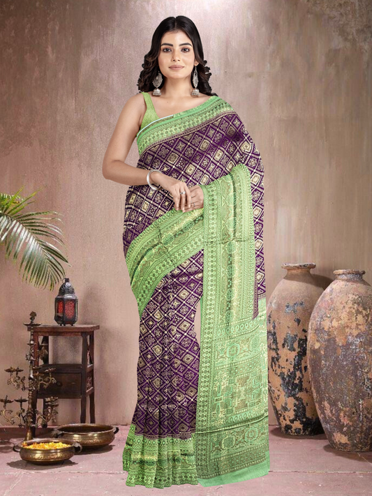 Purple-Green Elegance – Satin Brocade Saree (PU-PG-519013)