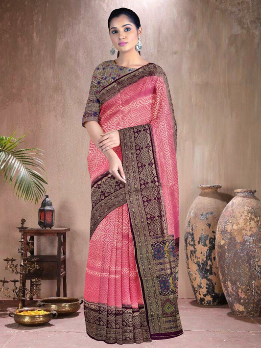 Rani-Brown Elegance – Satin Brocade Saree with Meena Kari (RP-BR-519004)