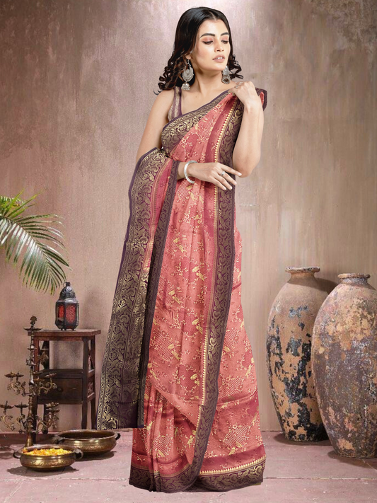 Gajjari-Brown Charm – Satin Brocade Saree (GJ-BR-519012)