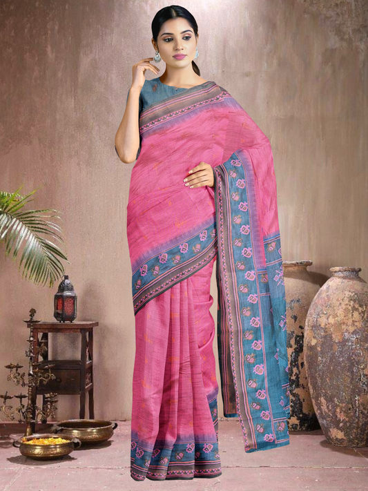 Peacock Blush Cotton Blend Saree (PI-BL-514005-2)