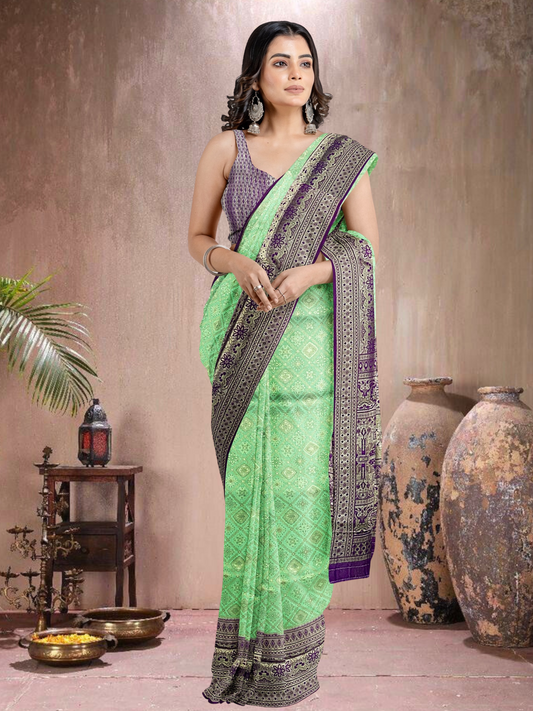 Green-Purple Glow – Satin Brocade Saree (PG-PU-519013)