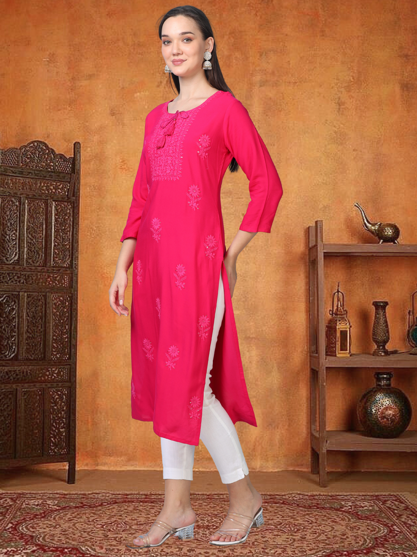 Hot Pink Stare Stopper – Chikankari Cotton Kurti (2FW-2-A1)