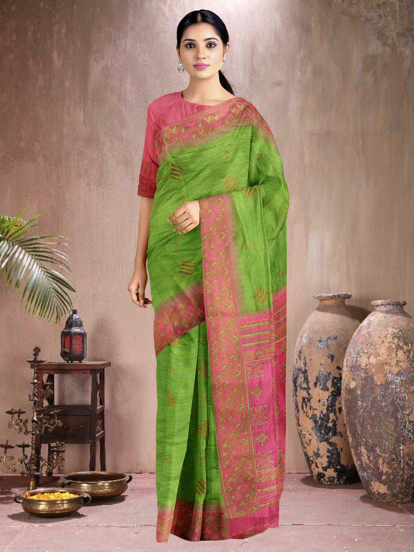 Emerald Enchant Cotton Blend Saree (G-RP-514005-1)