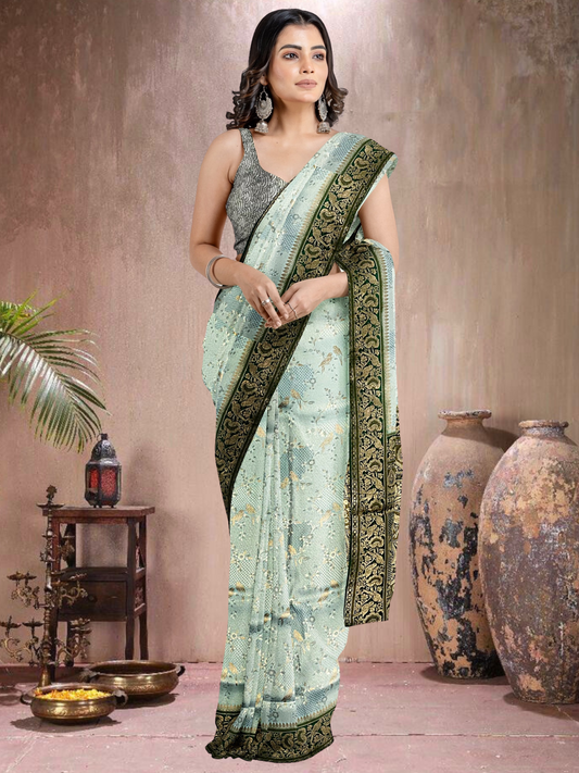 Blue-Green Charm – Satin Brocade Saree(BL-G-519012)