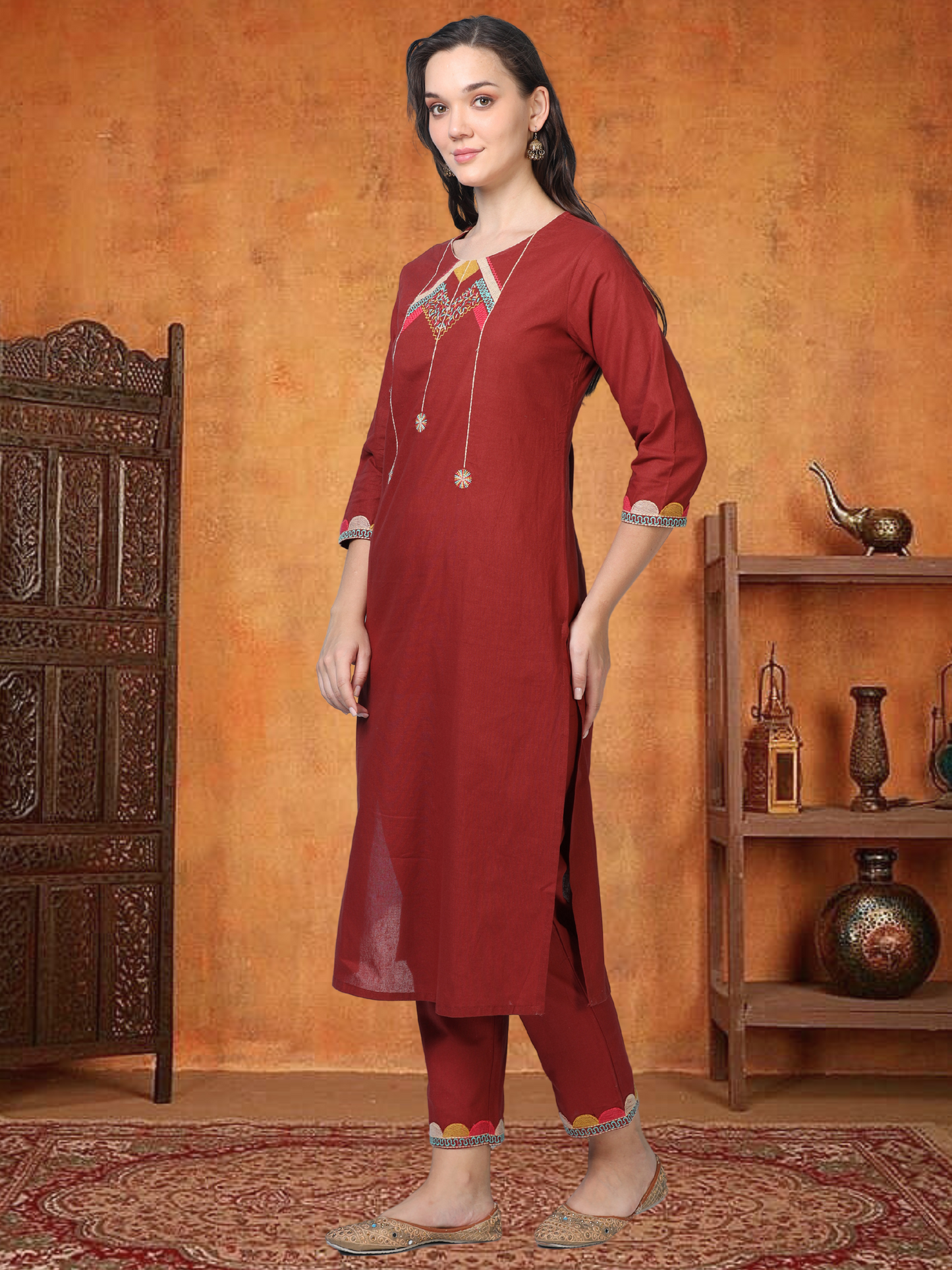 Red Alert – Reddish-Maroon Embroidered Co-ord Set (1KB-2-B2)