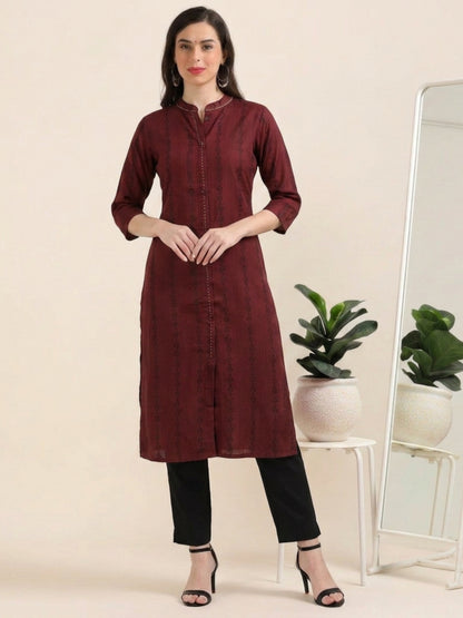Merlot Muse – Reddish-Maroon Faux Shirt Kurti (1KB-2-A14)
