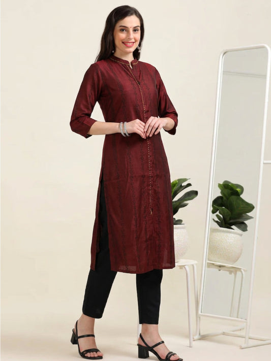 Merlot Muse – Reddish-Maroon Faux Shirt Kurti (1KB-2-A14)