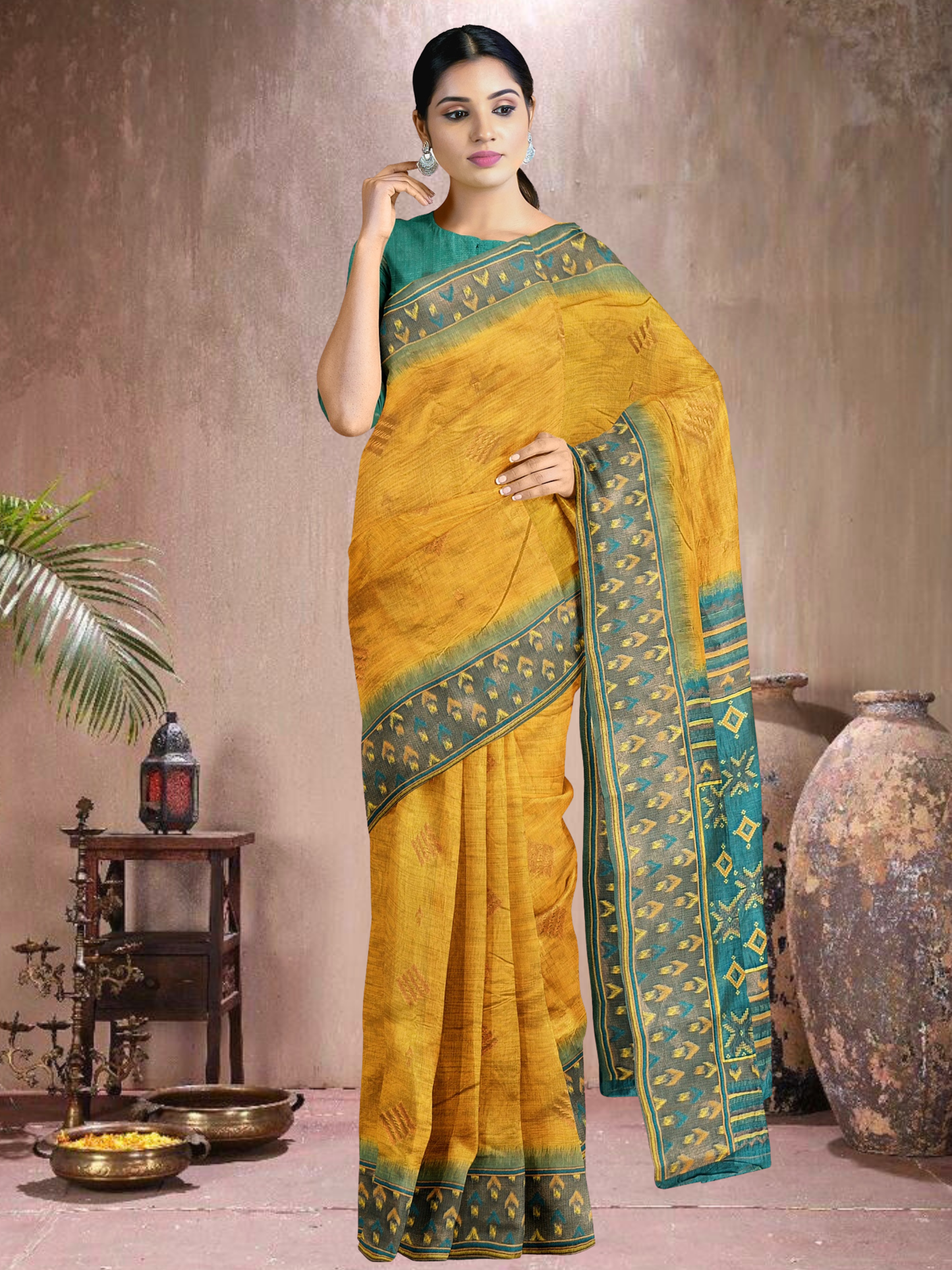 Mustard Meadow Cotton Blend Saree (MU-RM-514005-1)