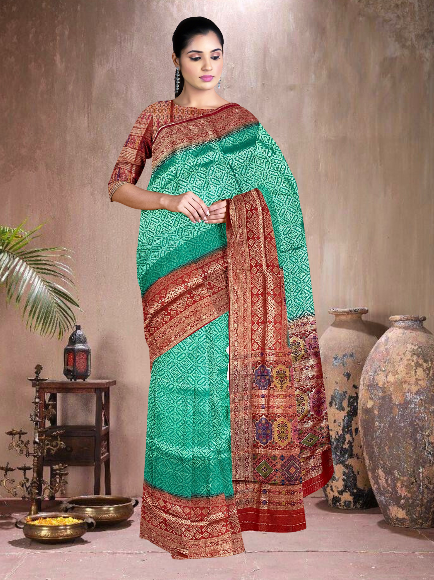 Rama-Red Royale – Satin Brocade Saree with Meena Kari (RM-R-519004)
