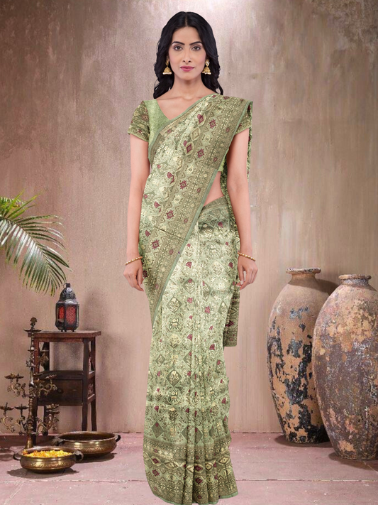 Pista Glow – Satin Tissue Weave Saree (PG-519018)