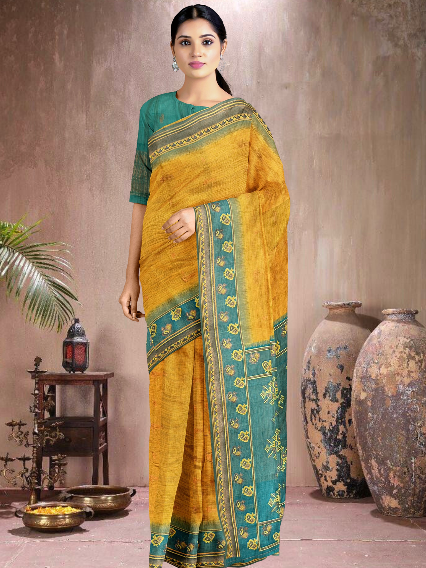 Mustard Mist Cotton Blend Saree (MU-RM-514005-2)