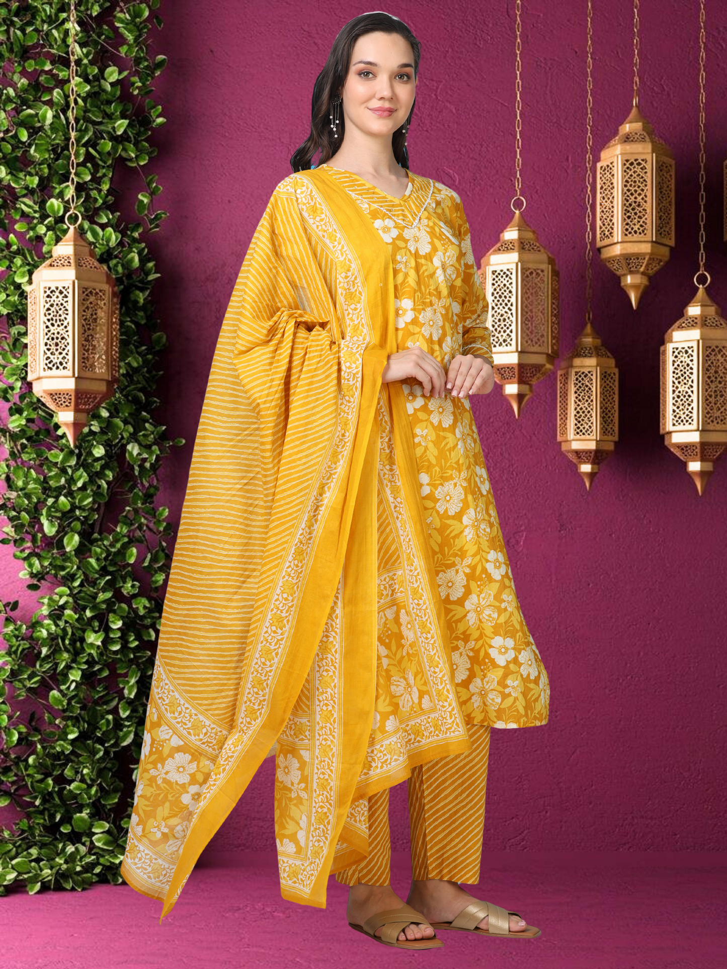 Sunflare Serenity – Yellow Printed 3-Piece Set (2TP-4-C5)