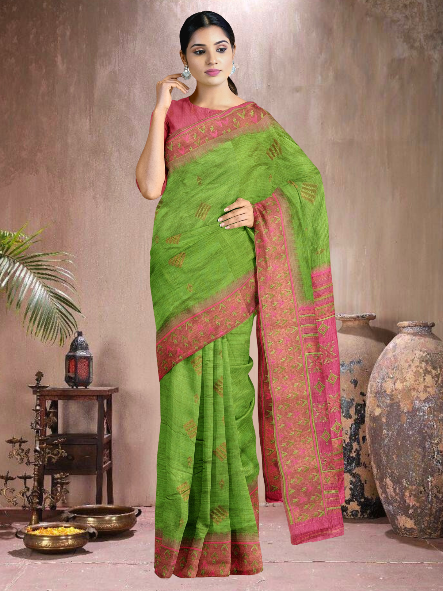 Emerald Enchant Cotton Blend Saree (G-RP-514005-1)