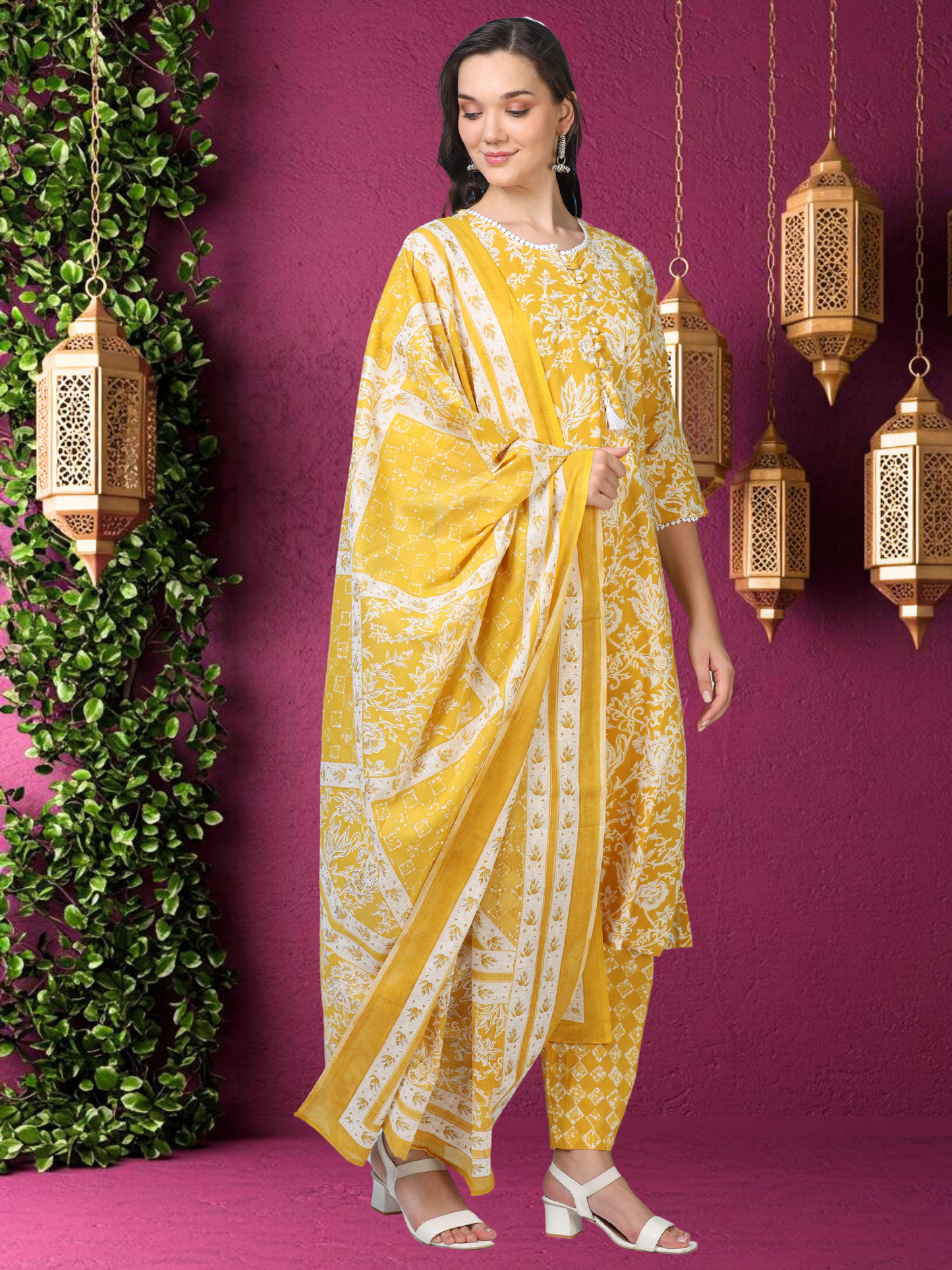 Sunshine Aura– Yellow & White Floral 3-Piece Set (2TP-4-C16)