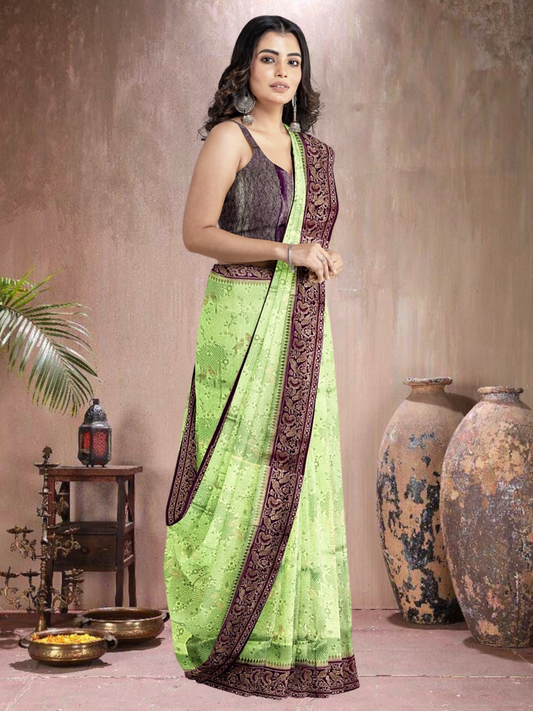 Green-Purple Radiance – Satin Brocade Saree (PU-PG-519012)