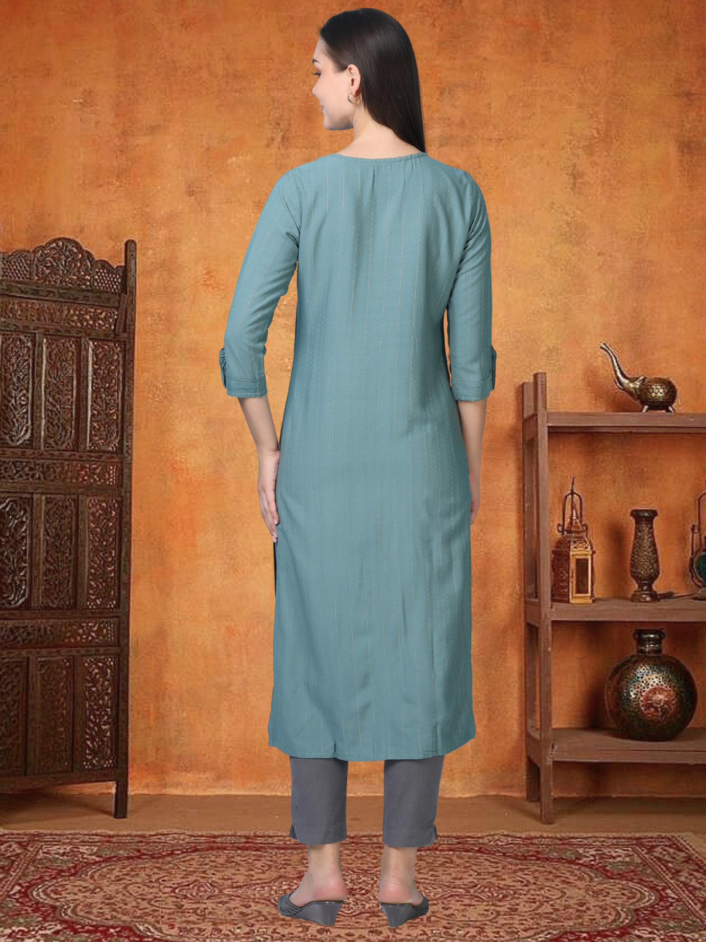 Teal Tadka – Shirt-Style Embroidered Kurti (1KB-6-A11)