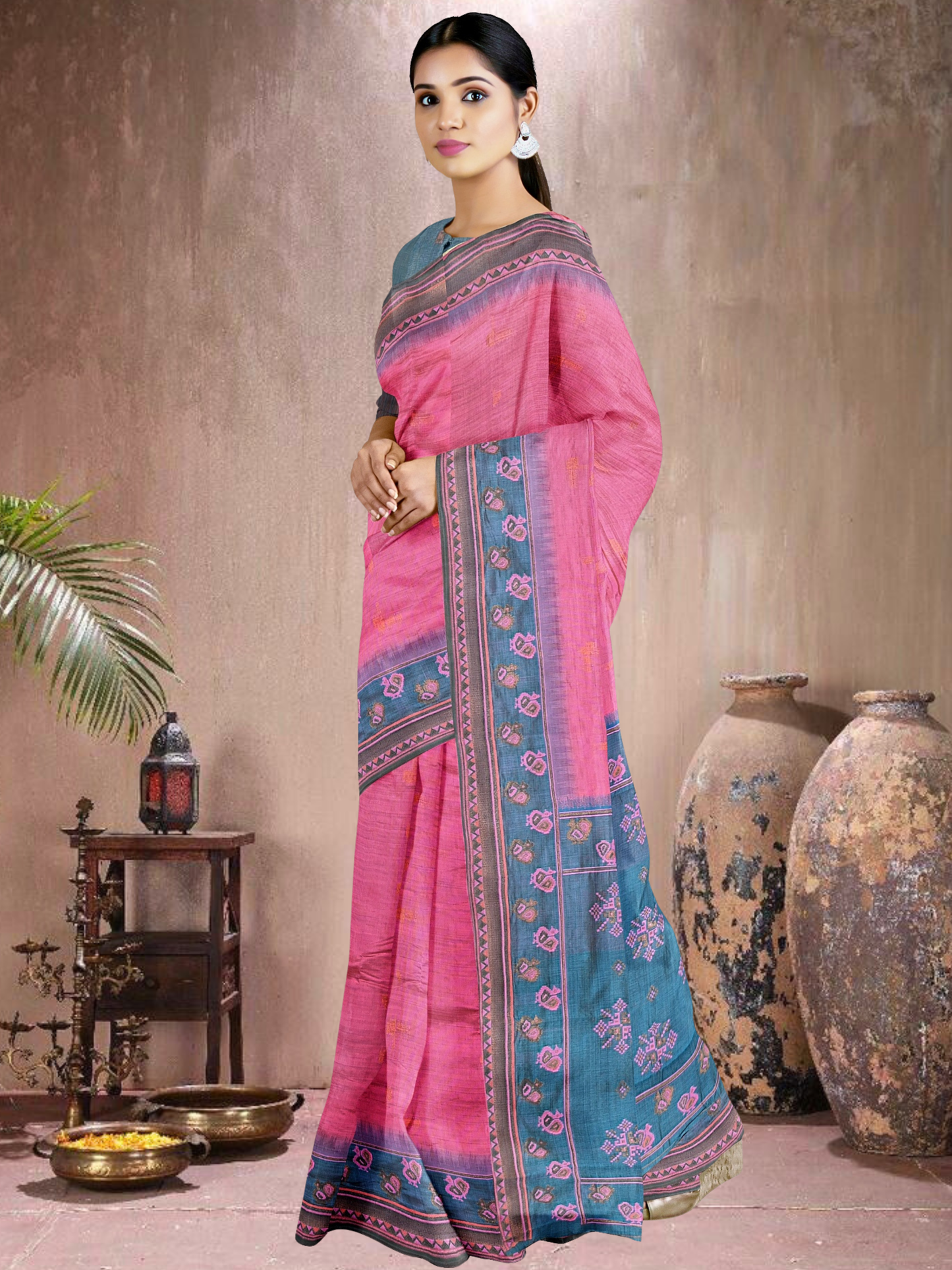 Peacock Blush Cotton Blend Saree (PI-BL-514005-2)