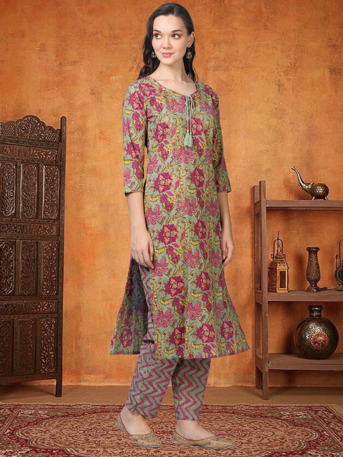 Vintage Chaos – Olive & Red Floral 2-Piece Set (2TP-5-B13)