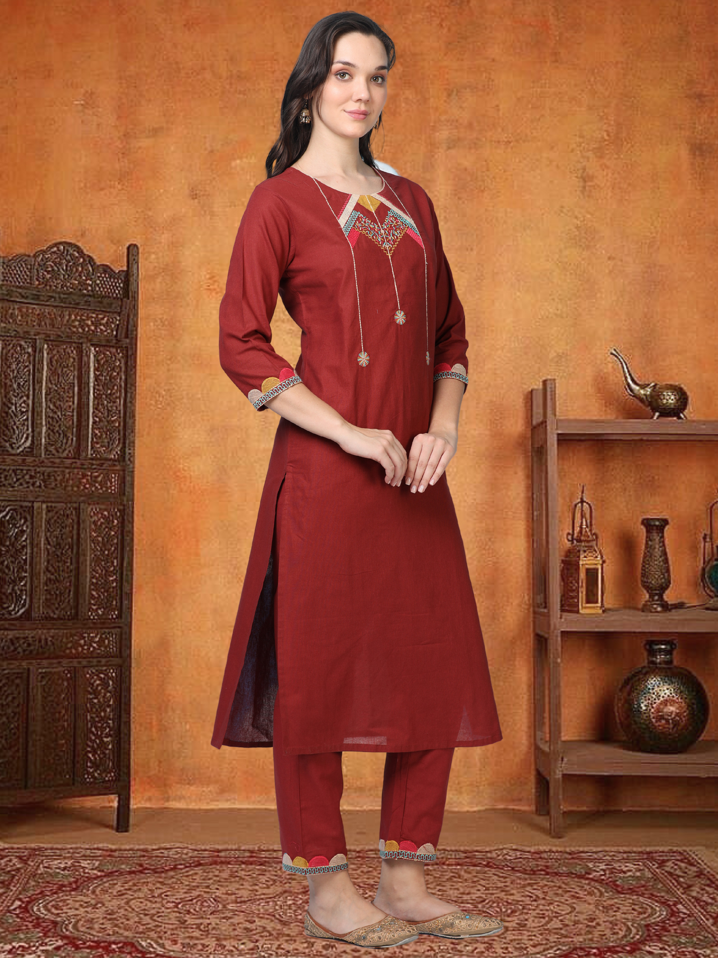 Red Alert – Reddish-Maroon Embroidered Co-ord Set (1KB-2-B2)
