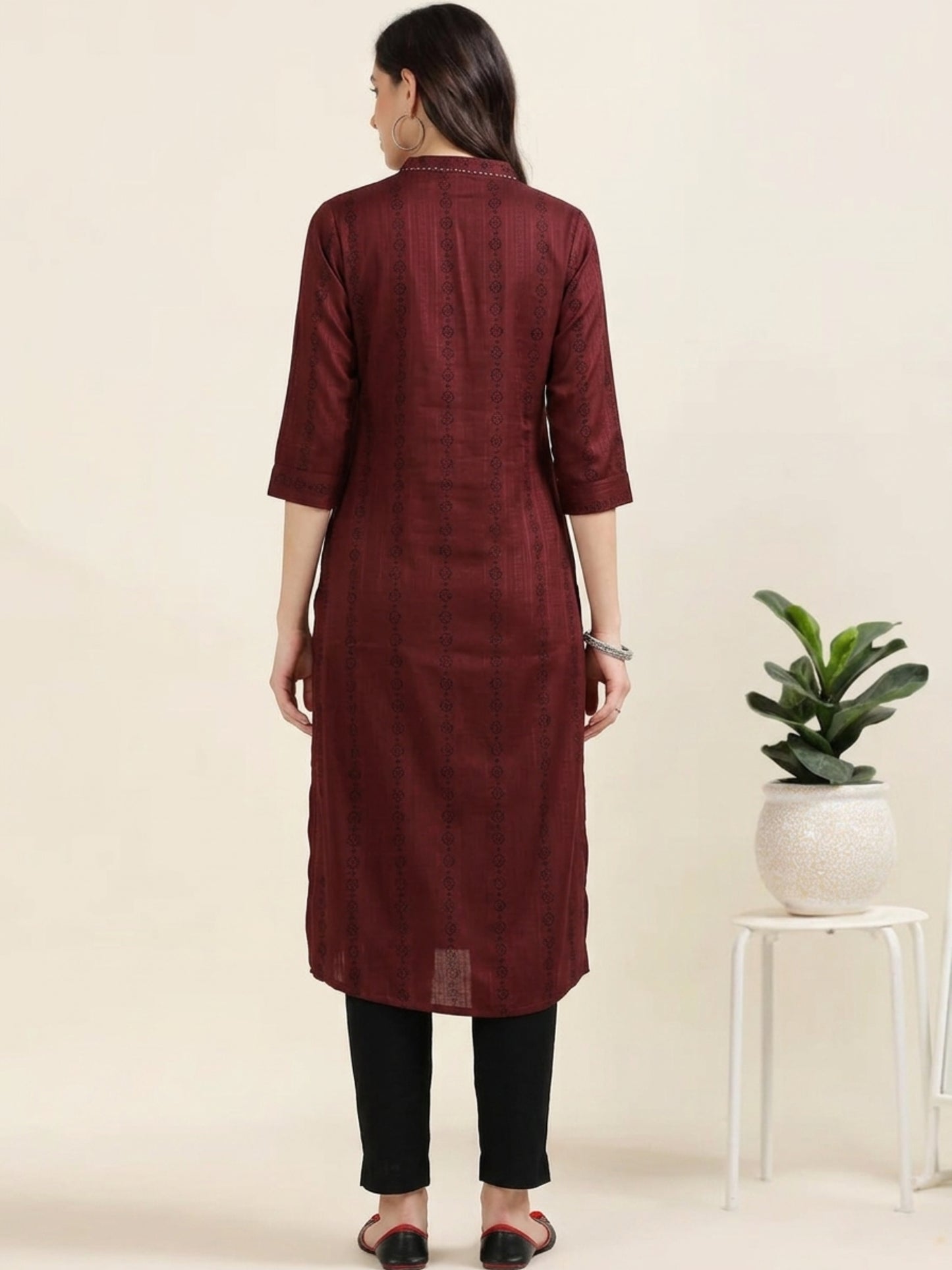 Merlot Muse – Reddish-Maroon Faux Shirt Kurti (1KB-2-A14)