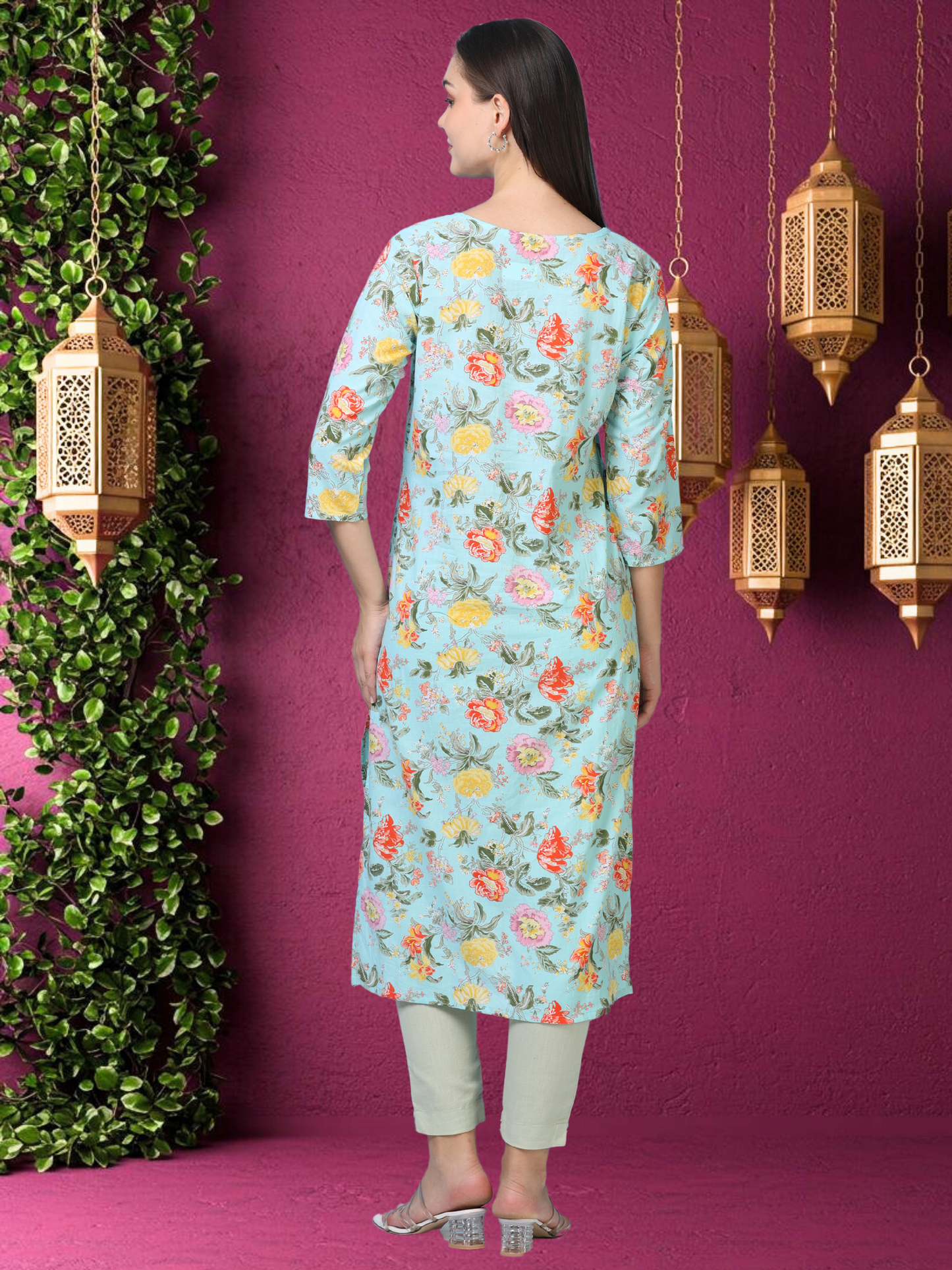 Bloom Flower – Light Blue Printed Cotton Kurti (2TP-6-A6)