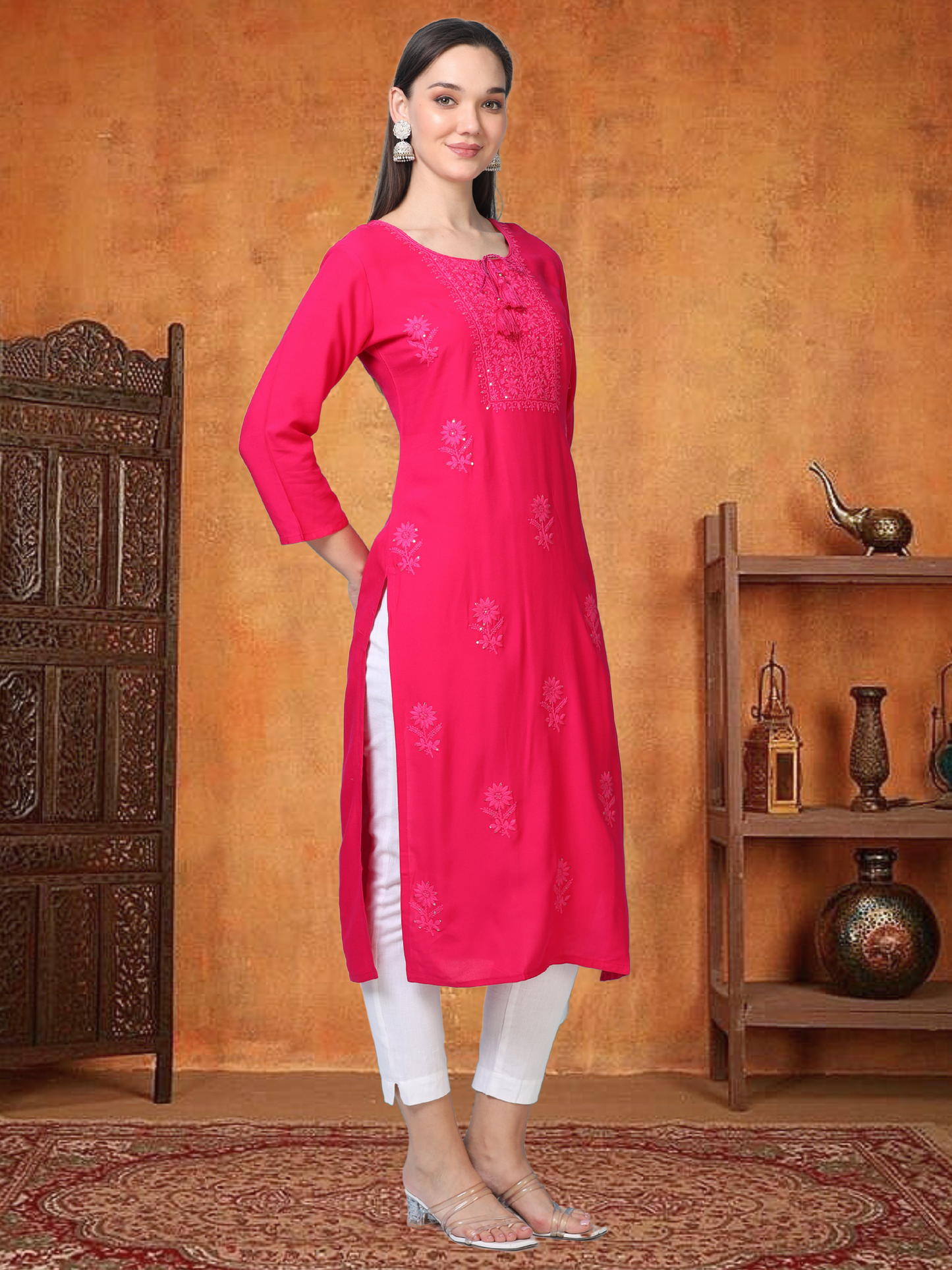 Hot Pink Stare Stopper – Chikankari Cotton Kurti (2FW-2-A1)