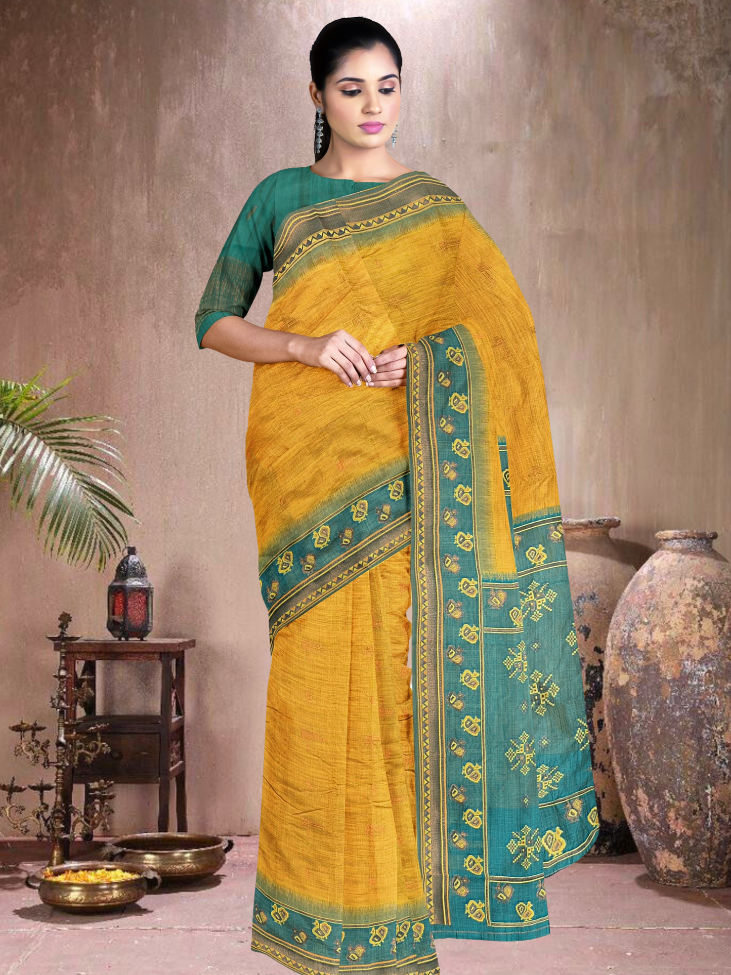 Mustard Mist Cotton Blend Saree (MU-RM-514005-2)
