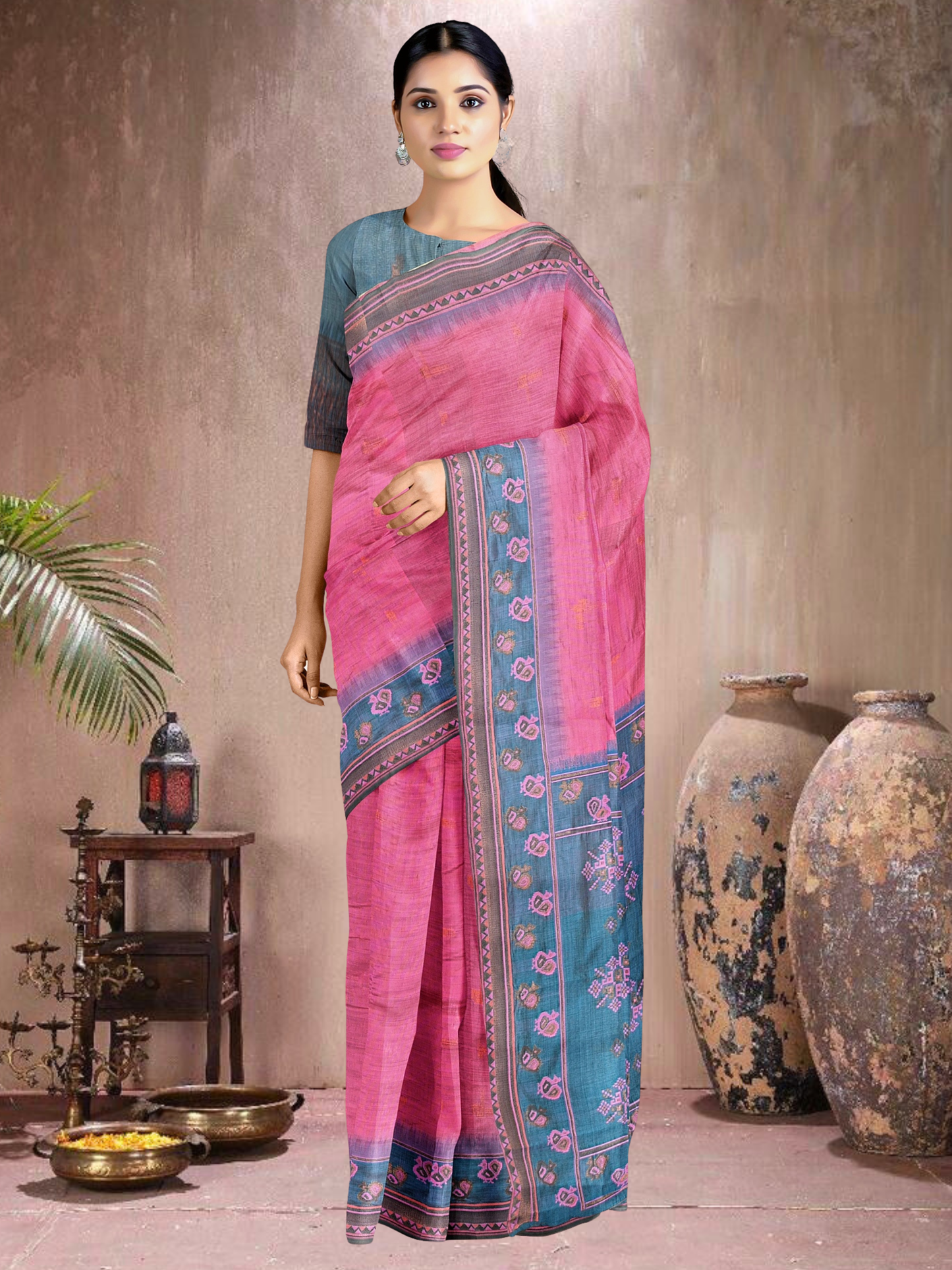 Peacock Blush Cotton Blend Saree (PI-BL-514005-2)