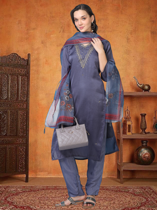Twilight Taffeta – Blueish-Purple Tissue & Organza 3-Piece Set (1KI-6-C10)