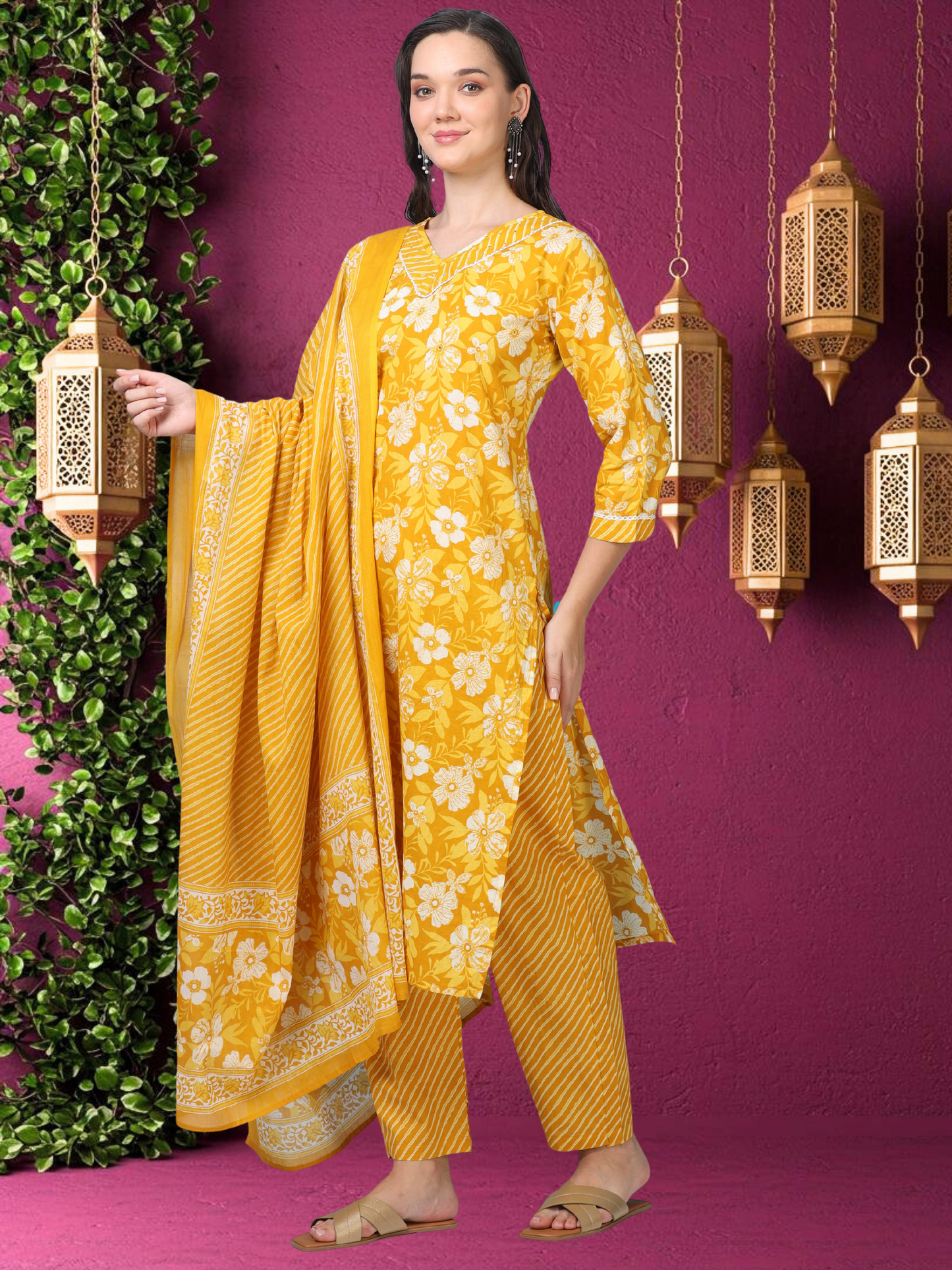Sunflare Serenity – Yellow Printed 3-Piece Set (2TP-4-C5)