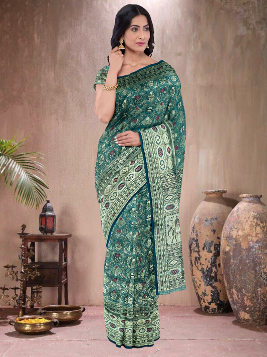 Teal Extravagance – Satin Tissue Weave Saree (TP-519018)
