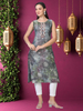 Mystic Teal Swirl – Shibori Silk-Blend Sleeveless Kurti (1JD-5-A4)