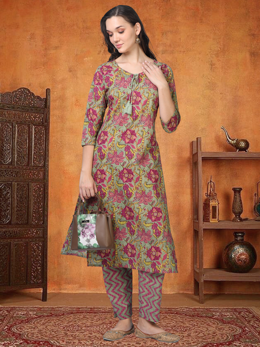 Vintage Chaos – Olive & Red Floral 2-Piece Set (2TP-5-B13)
