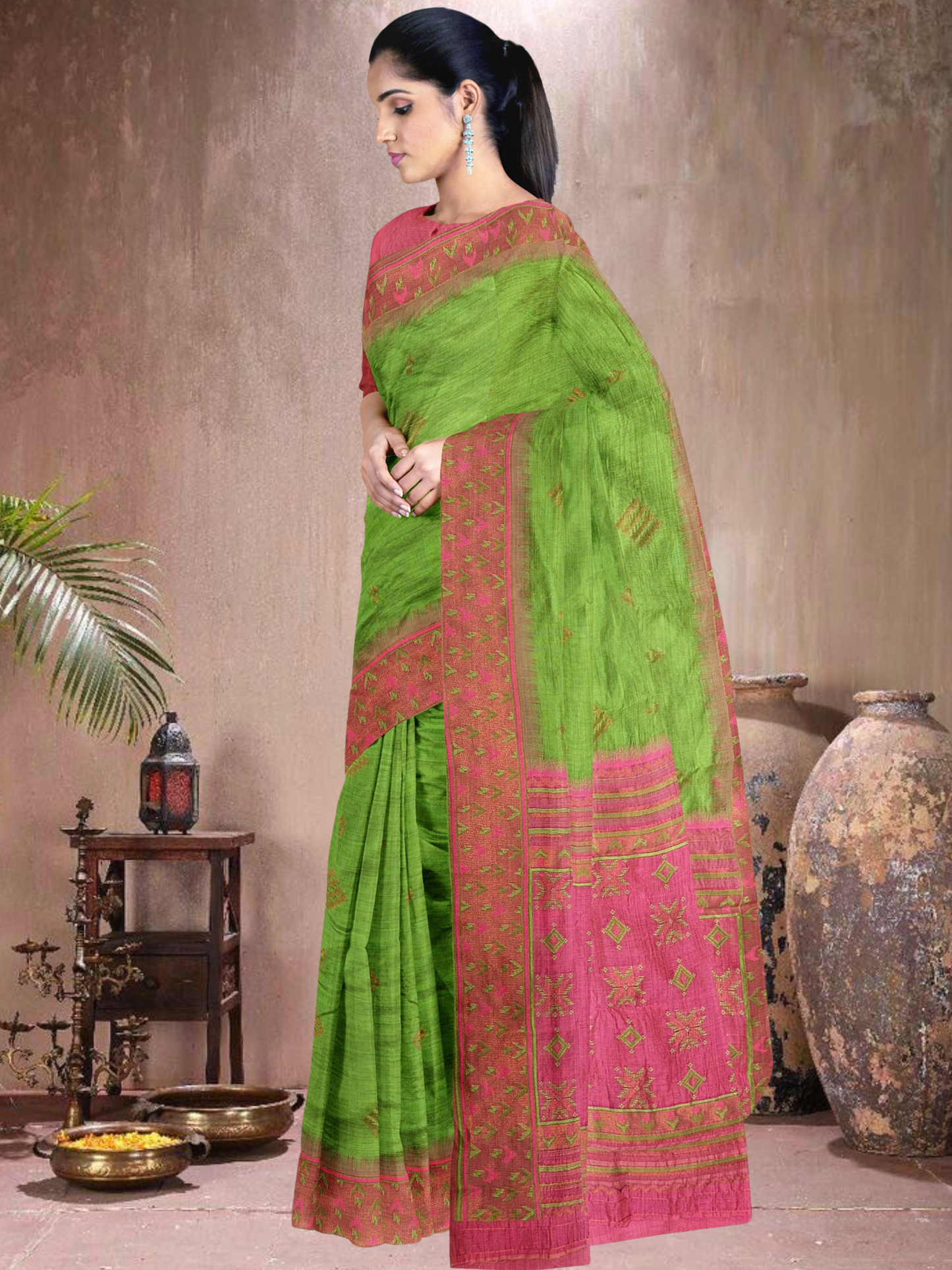 Emerald Enchant Cotton Blend Saree (G-RP-514005-1)