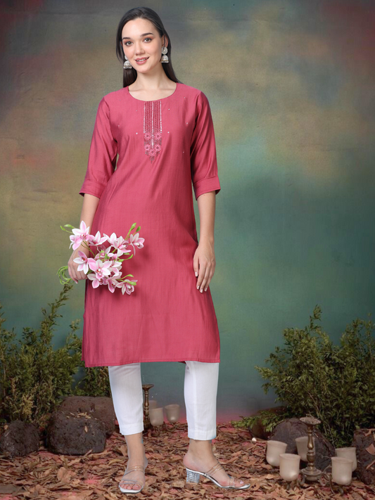 Red Radiance – Mirrorwork Cotton Kurti (1JD-2-A8)