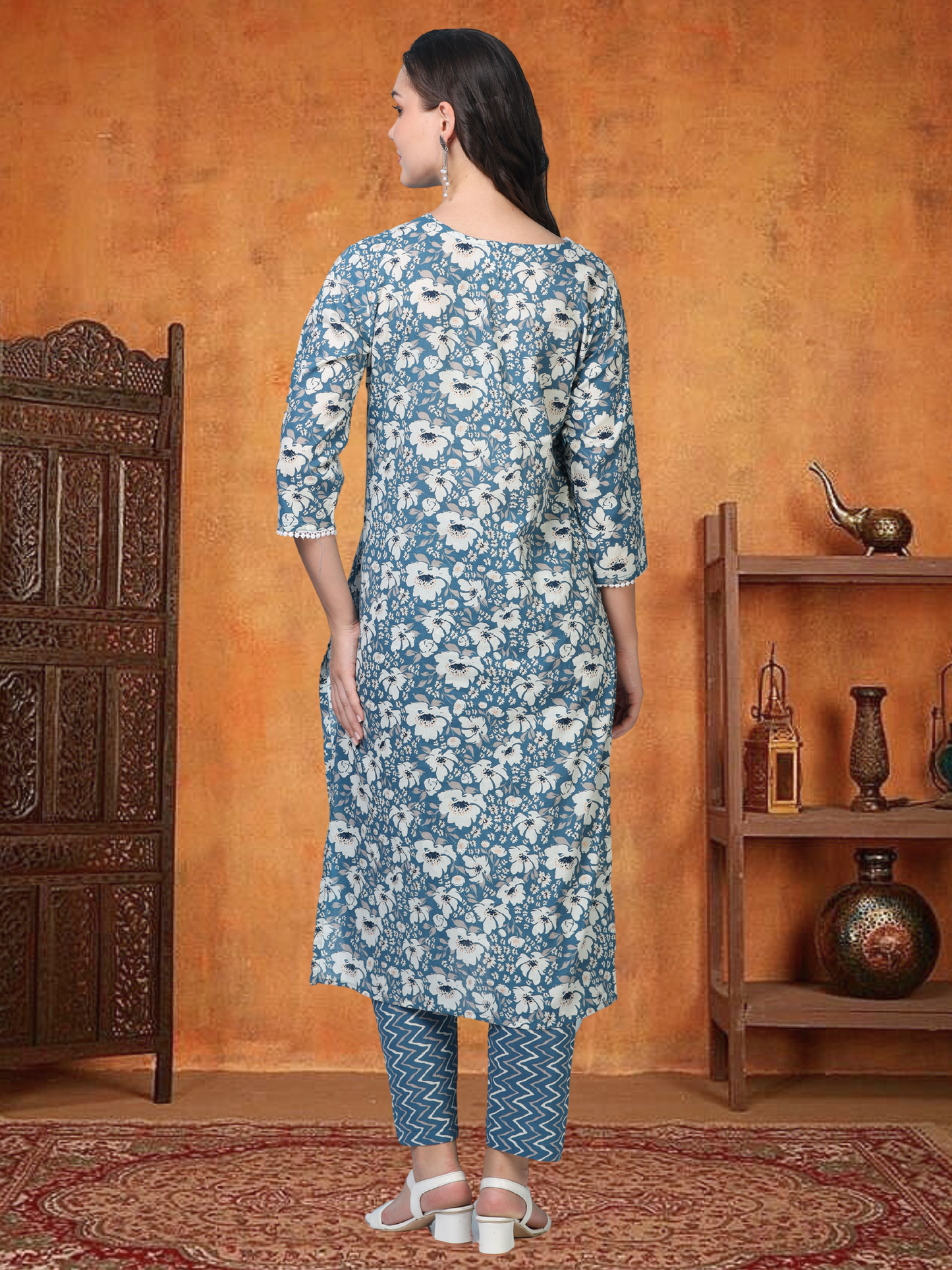 Blue Bloom – Blue & White Printed 3-Piece Set (2TP-6-C19)