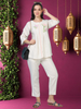 Power Pause – Off-White Embroidered Shirt-Style Co-ord (1KB-9-B1)