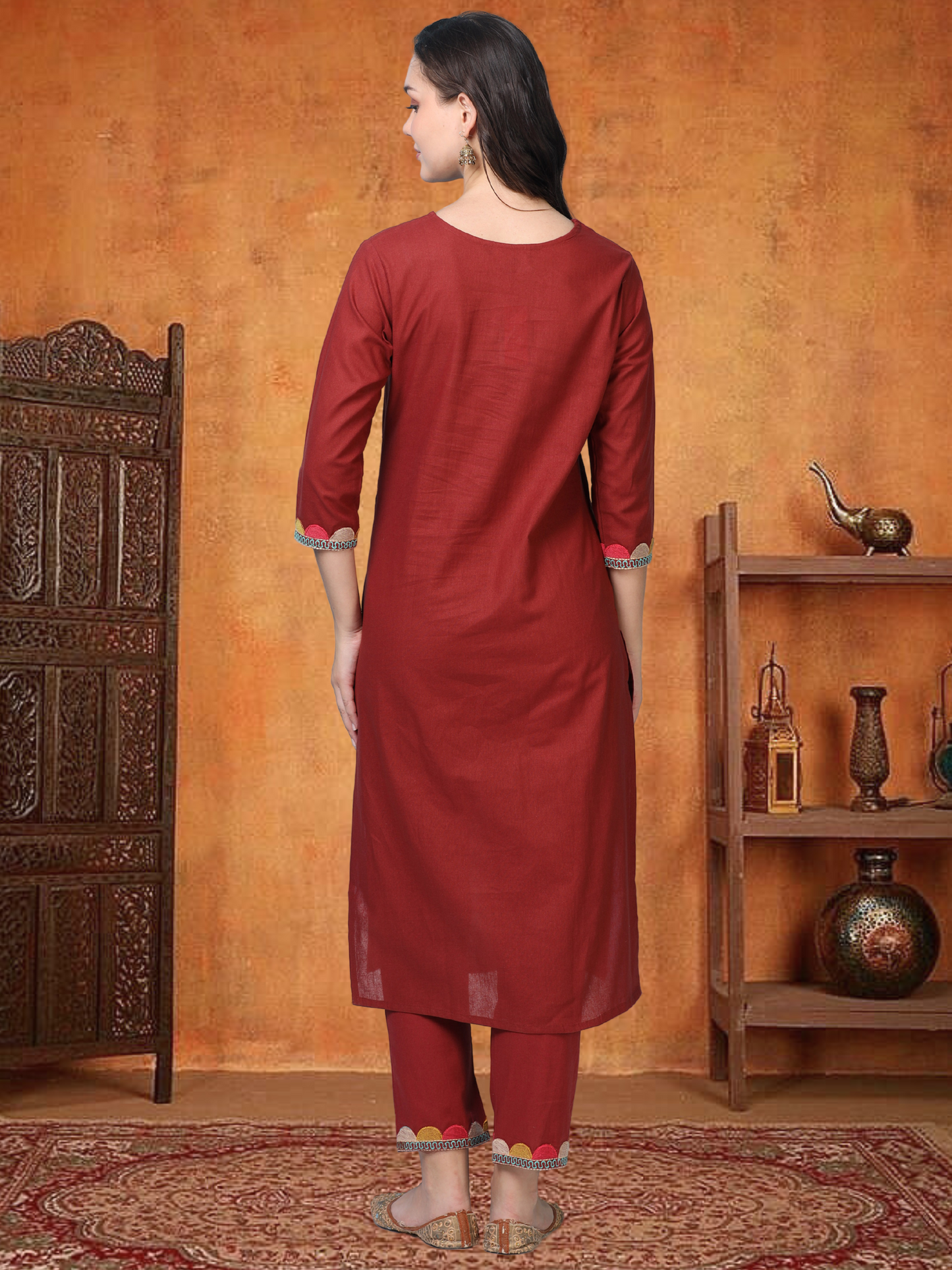 Red Alert – Reddish-Maroon Embroidered Co-ord Set (1KB-2-B2)